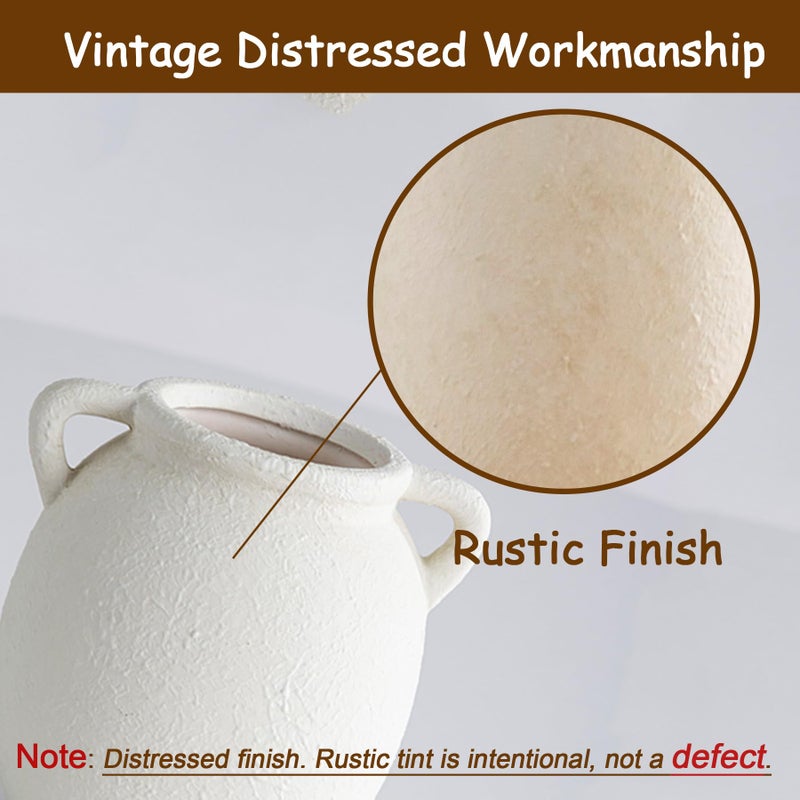 Dobbyby Ceramic Flower Vase 7.6 inch Farmhouse Rustic Vase Decorative Pottery Terracotta Vases for Home Decor Table Mantle Fireplace Living Room Bathroom Wedding Centerpiece (White-Upgraded) - Image 2
