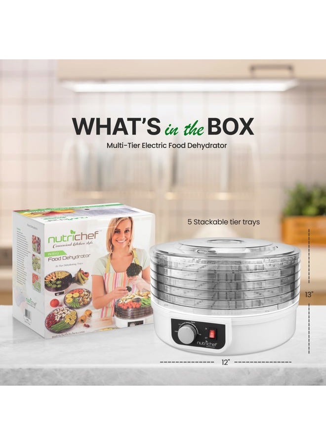 NutriChef آلة تجفيف الطعام الكهربائية، أجهزة مطبخ احترافية متعددة الطبقات، صانع لحم أو لحم بقر مجفف، مجفف فواكه وخضروات مع 5 صواني قابلة للتكديس، دوران هواء عالي الحرارة - PKFD12 - Image 2