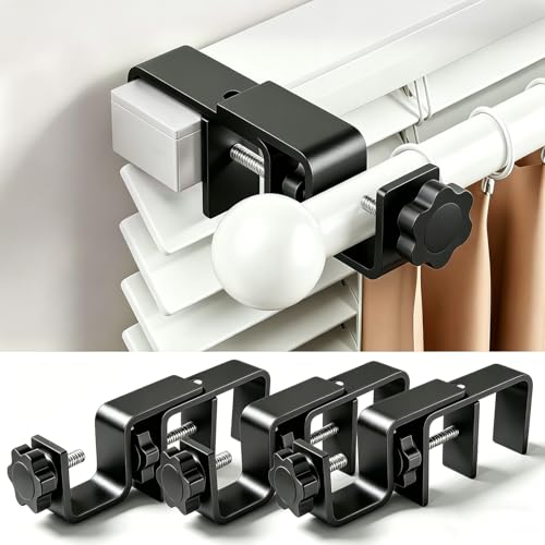 Mimiio No Drill Curtain Rod Brackets for Outside-Mount Blinds, Tool-Free Over-Blind Curtain Rod Holders, Fits 1-2" Rectangular Headrails, No Wall Damage, Renter Friendly Window Hardware, 3 Pack, Black - Image 1