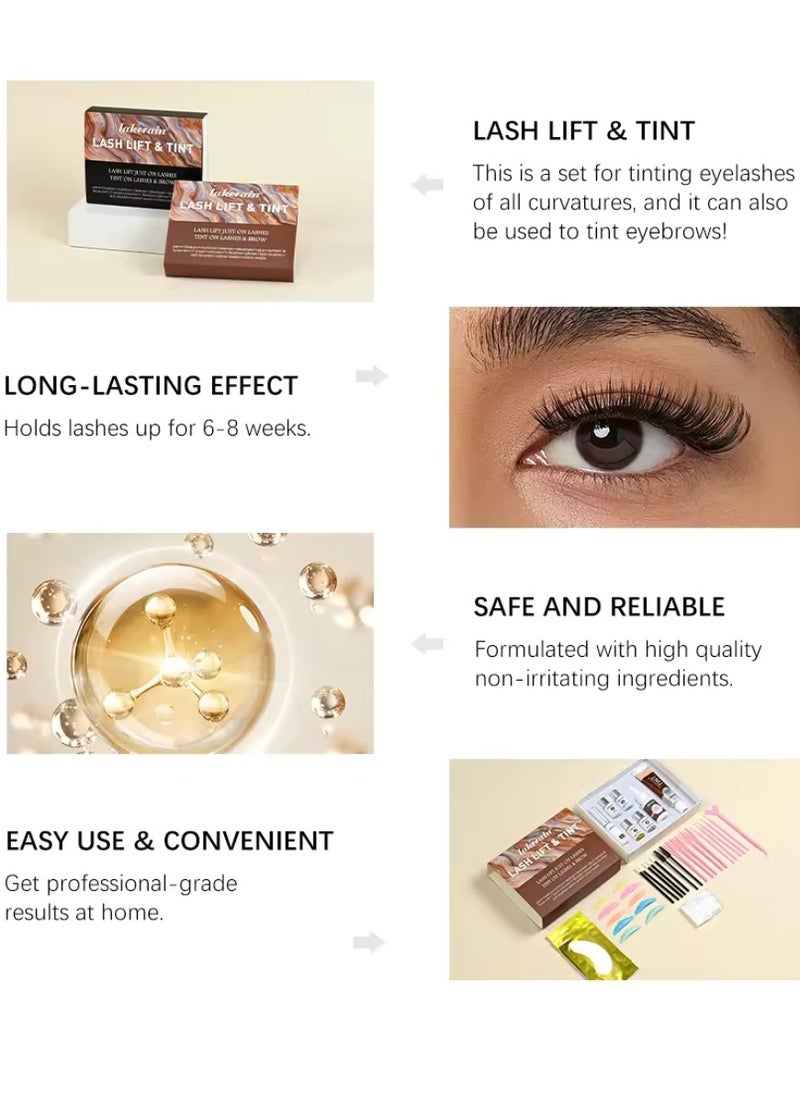 lakerain - Lash Lift and Tint Dye Kit Eyelash and Eyebrow Tint Dye Color Kit Professional Eyelash Lifting Kit for Home and Salon Use Lash Lifting Kit with Tools Eyebrow Tint Dye Kit Eyebrow Lash Color Kit Black - Image 1