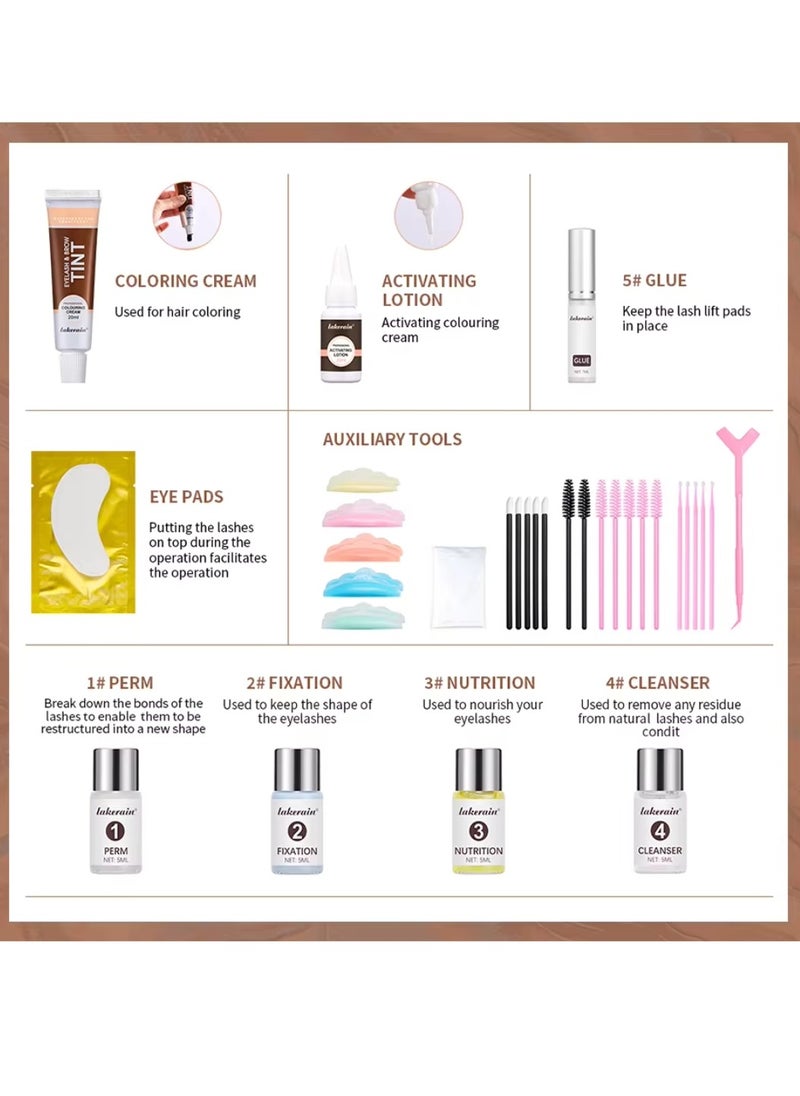 lakerain - Lash Lift and Tint Dye Kit Eyelash and Eyebrow Tint Dye Color Kit Professional Eyelash Lifting Kit for Home and Salon Use Lash Lifting Kit with Tools Eyebrow Tint Dye Kit Eyebrow Lash Color Kit Black - Image 1