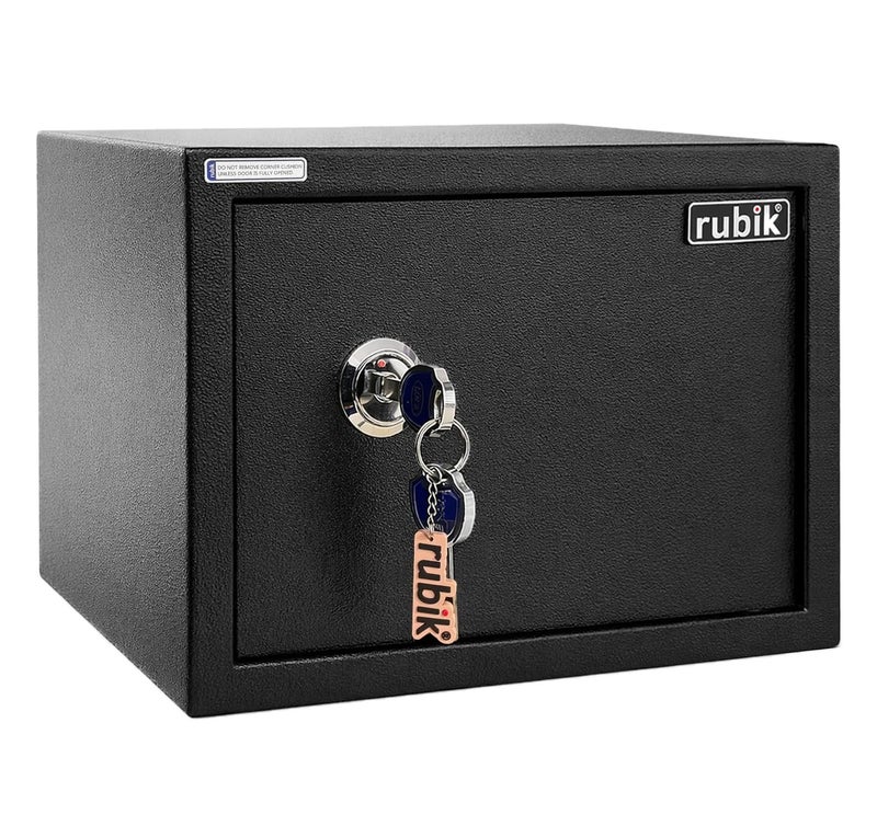 روبيك خزنة آمنة تعمل بالمفتاح بحجم A4 لحفظ النقود والمجوهرات وجوازات السفر، مناسبة للمنزل والمكتب، سعة 25 ألف (المقاس: 25 × 35 × 25 سم)، لون أسود - Image 1