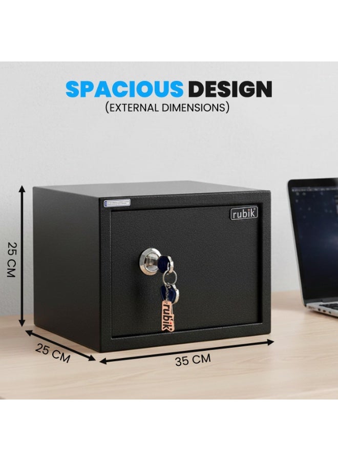 روبيك خزنة آمنة تعمل بالمفتاح بحجم A4 لحفظ النقود والمجوهرات وجوازات السفر، مناسبة للمنزل والمكتب، سعة 25 ألف (المقاس: 25 × 35 × 25 سم)، لون أسود - Image 3