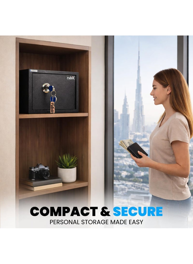 روبيك خزنة آمنة تعمل بالمفتاح بحجم A4 لحفظ النقود والمجوهرات وجوازات السفر، مناسبة للمنزل والمكتب، سعة 25 ألف (المقاس: 25 × 35 × 25 سم)، لون أسود - Image 4