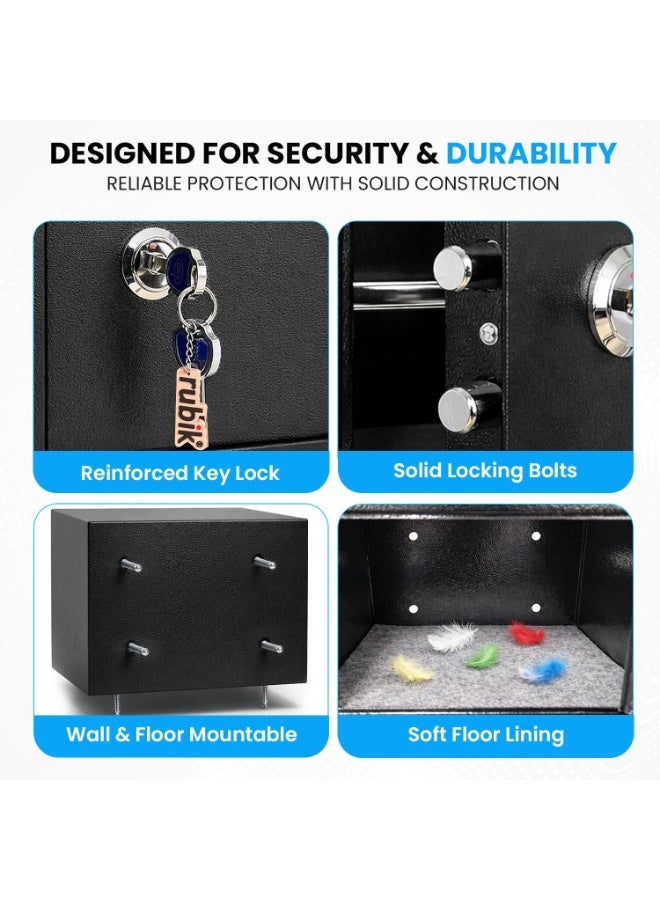 روبيك خزنة آمنة تعمل بالمفتاح بحجم A4 لحفظ النقود والمجوهرات وجوازات السفر، مناسبة للمنزل والمكتب، سعة 25 ألف (المقاس: 25 × 35 × 25 سم)، لون أسود - Image 5