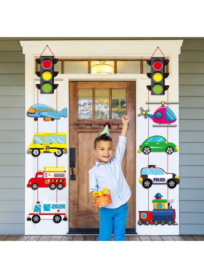 TICIAGA 10Pcs Transportation Cardboard Cut Out For Outdoor Porch Sign Door Banner Transportation Theme Birthday Party Banner Car Theme Hanging Party Decoration Kit Mix Of Car Plane Traffic Light - Image 1