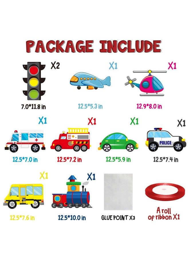 TICIAGA 10Pcs Transportation Cardboard Cut Out For Outdoor Porch Sign Door Banner Transportation Theme Birthday Party Banner Car Theme Hanging Party Decoration Kit Mix Of Car Plane Traffic Light - Image 4