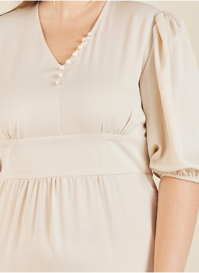 Styli - Plus Satin Button Detail Tiered Maxi Dress - Image 1