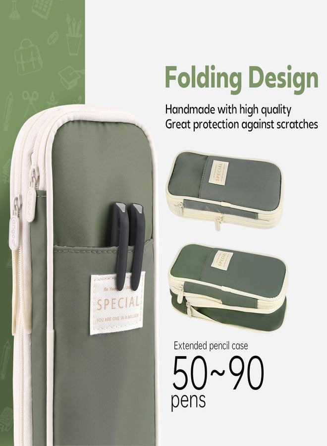 PUPTILY Pencil Case, Large Capacity Aesthetic Pencil Cases with Durable Zipper, Big Stationery Pencil Pouch for Women & Men, Adults Portable Storage Organizer Bag for College, office, Travel (Green) - Image 4