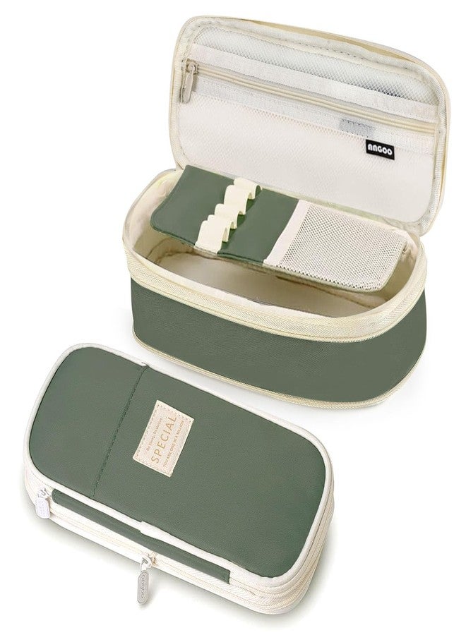 PUPTILY Pencil Case, Large Capacity Aesthetic Pencil Cases with Durable Zipper, Big Stationery Pencil Pouch for Women & Men, Adults Portable Storage Organizer Bag for College, office, Travel (Green) - Image 1