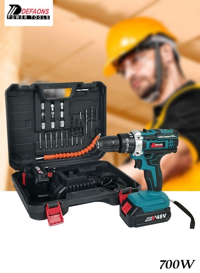 DEFAONS 48V Cordless Drill Machine ID331D 700W Power Tool with 10mm Chuck, 32Nm Torque, Dual Speed 0-450/1650RPM, Li-ion Battery, Screwdriver Drill Set for Wood Metal Wall Concrete DIY Professional Home Tool Kit Set Case - Image 5