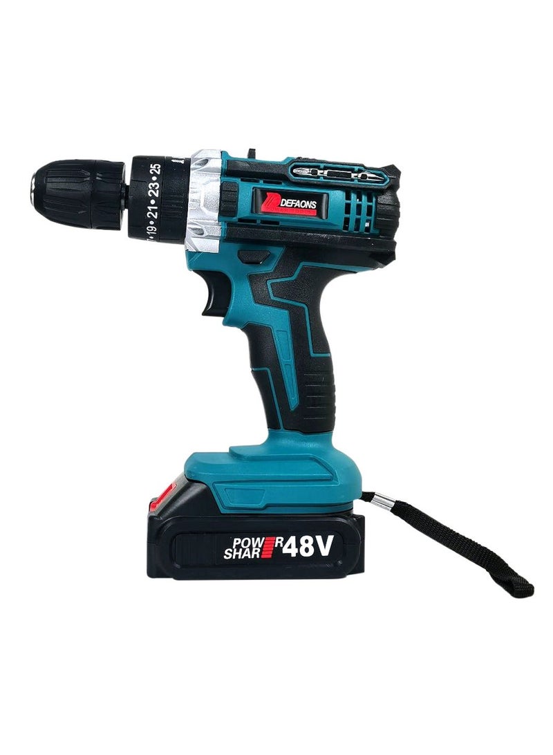 DEFAONS 48V Cordless Drill Machine ID331D 700W Power Tool with 10mm Chuck, 32Nm Torque, Dual Speed 0-450/1650RPM, Li-ion Battery, Screwdriver Drill Set for Wood Metal Wall Concrete DIY Professional Home Tool Kit Set Case - Image 2