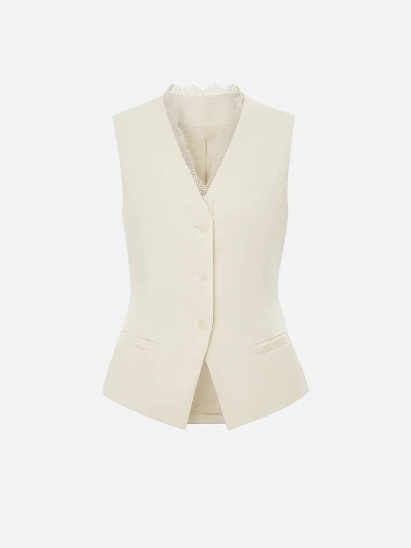 Lichi Waistcoat in suiting fabric with lace decor