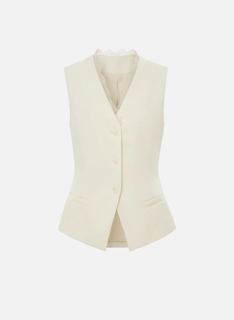 Lichi  Waistcoat in suiting fabric with lace decor for Women | Best Price UAE
