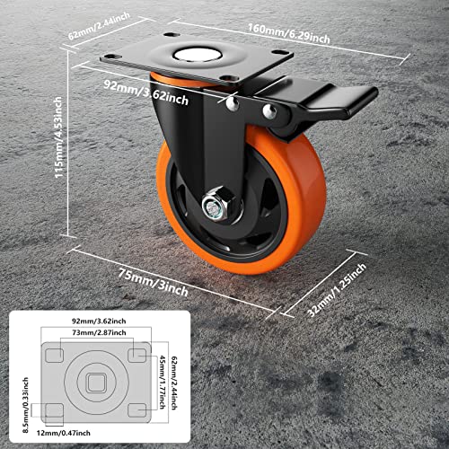 YUPEZOP 3 Inch Swivel Caster Wheels (4 Pack, Metal, Swivel Type, Multi-Surface) - Image 2