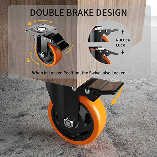YUPEZOP 3 Inch Swivel Caster Wheels (4 Pack, Metal, Swivel Type, Multi-Surface) - Image 4