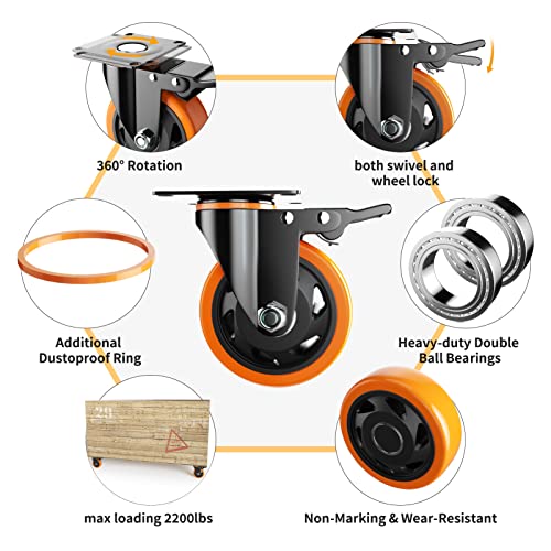 YUPEZOP 3 Inch Swivel Caster Wheels (4 Pack, Metal, Swivel Type, Multi-Surface) - Image 3