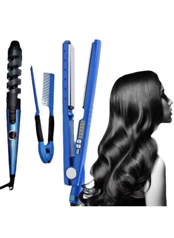 general Three-in-one electric splint, straight hair, inner buckle, bangs, perm, spiral curling iron, clip-on comb, three-piece set - Image 1