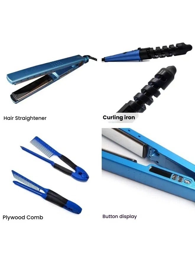 general Three-in-one electric splint, straight hair, inner buckle, bangs, perm, spiral curling iron, clip-on comb, three-piece set - Image 2