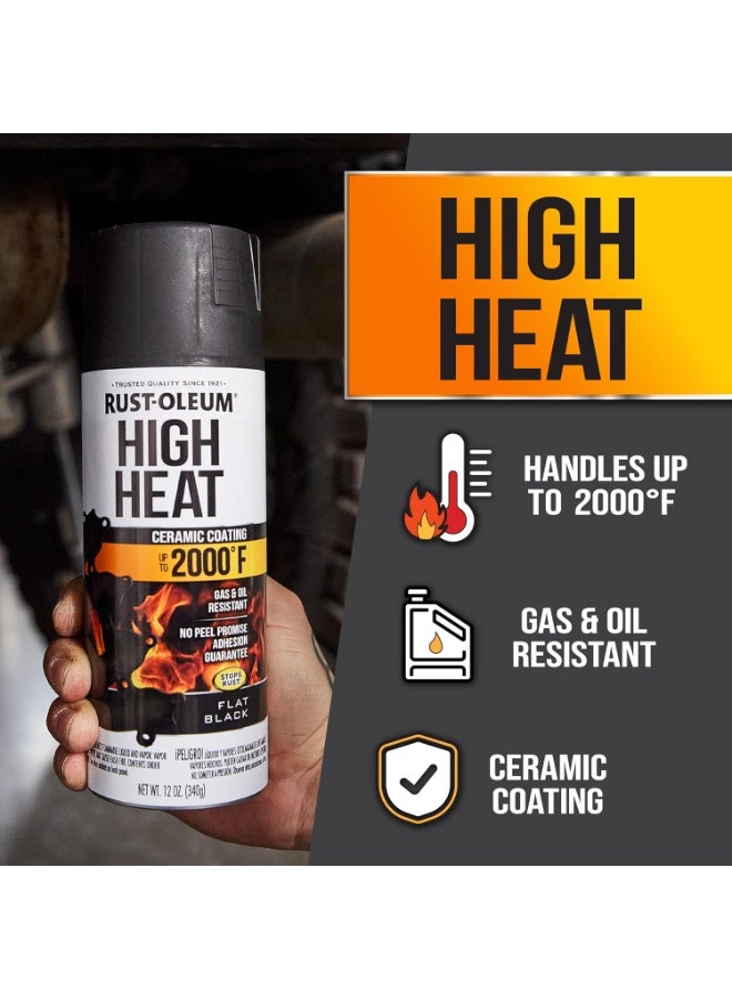RUST-OLEUM High Heat Spray Paint, Flat Black Ceramic Coating, 12 oz / 340g, Heat Resistant up to 2000°F, Gas & Oil Resistant, Anti-Rust Aerosol Paint for BBQ Grill, Exhaust, Stove & Metal Surfaces, Gas & Oil Resistant-248903 - Image 3