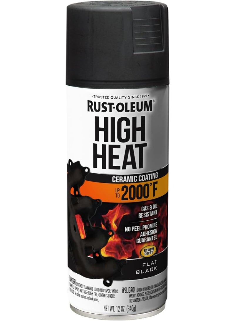 RUST-OLEUM High Heat Spray Paint, Flat Black Ceramic Coating, 12 oz / 340g, Heat Resistant up to 2000°F, Gas & Oil Resistant, Anti-Rust Aerosol Paint for BBQ Grill, Exhaust, Stove & Metal Surfaces, Gas & Oil Resistant-248903 - Image 1