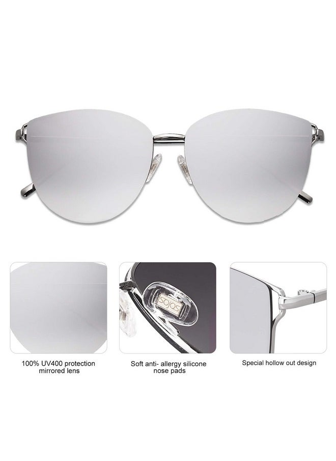 Sojos Mirrored Flat Lens Fashion Sunglasses For Women Sj1085 With Silver Framegradient Silver Mirrored Lens  - Image 4