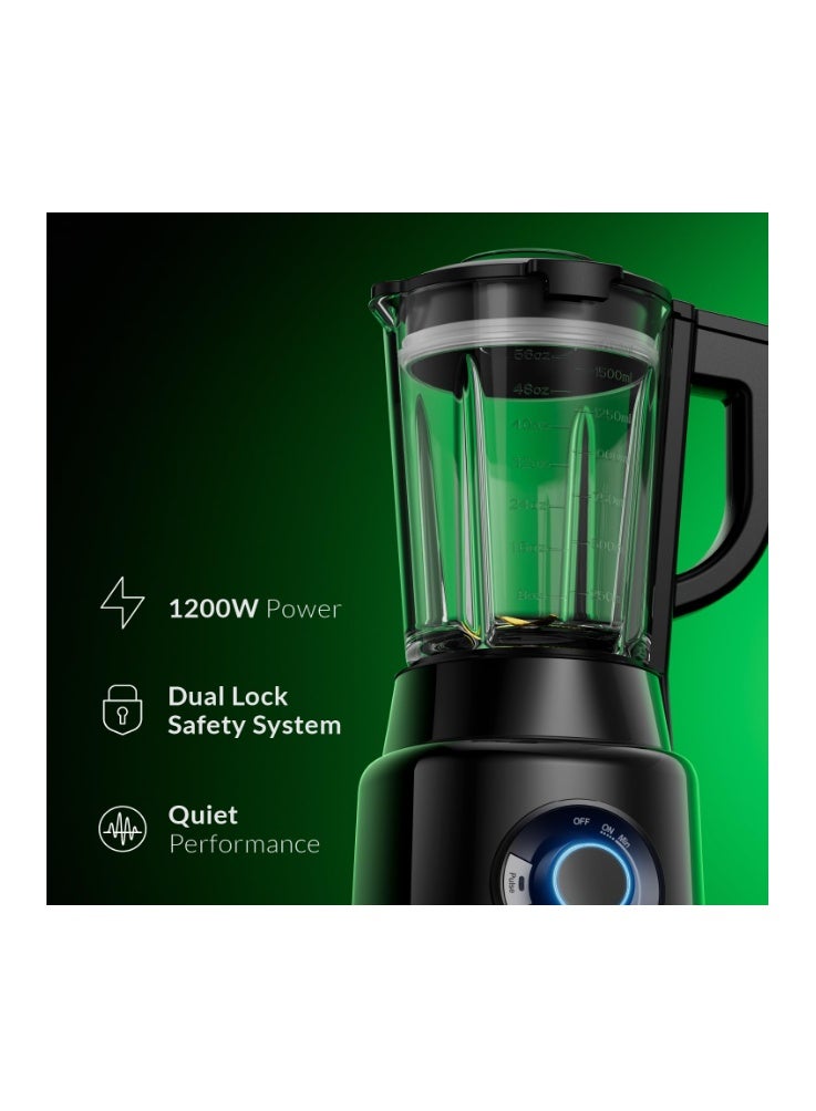 Feller Germany, 1200W Blender + Grinder Mill, 1.7L Glass Jar, Ice Crush/Smoothie/Pulse Modes, Variable Speed, 6-Fin Blade, Safety Lock, 2Y Guarantee BLG1200 UAE Stainless Steel - Image 2