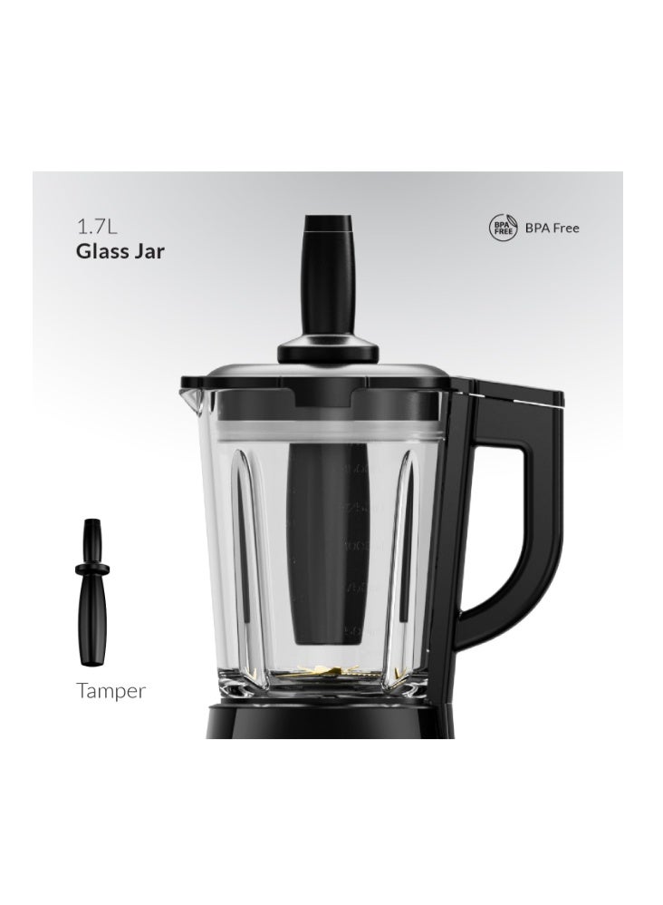 Feller Germany, 1200W Blender + Grinder Mill, 1.7L Glass Jar, Ice Crush/Smoothie/Pulse Modes, Variable Speed, 6-Fin Blade, Safety Lock, 2Y Guarantee BLG1200 UAE Stainless Steel - Image 5