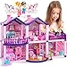 TOMLEON Dollhouse with 2 Princesses 4 Unicorns Dog Furniture and Accessories  Pink and Purple Dream Doll House Toy for Little Girls  5 Rooms wGarden Furniture and Accessories Gift for Girls Ages 28 - Image 4