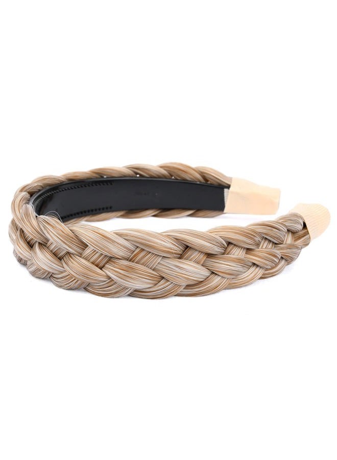 BOBIYA Wide Chunky Plaited Braided Headband Hair Band Synthetic Braid Hairpieces with Teeth Piano Two Tone Colors Accessories for Women Girl (5-Sandy Blonde) - Image 2