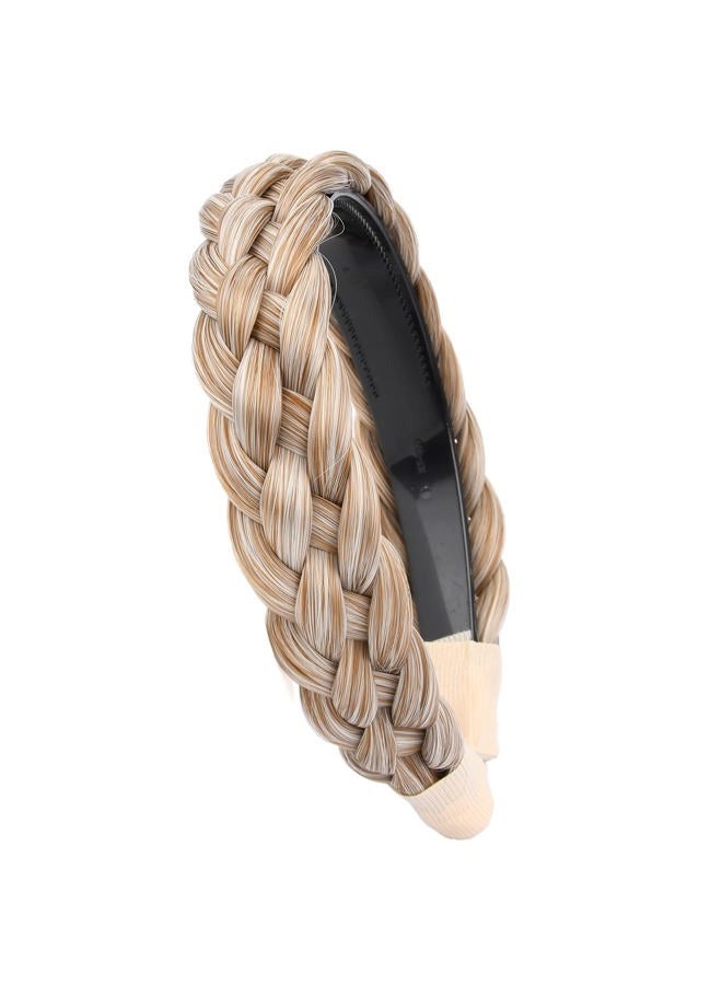 BOBIYA Wide Chunky Plaited Braided Headband Hair Band Synthetic Braid Hairpieces with Teeth Piano Two Tone Colors Accessories for Women Girl (5-Sandy Blonde) - Image 3