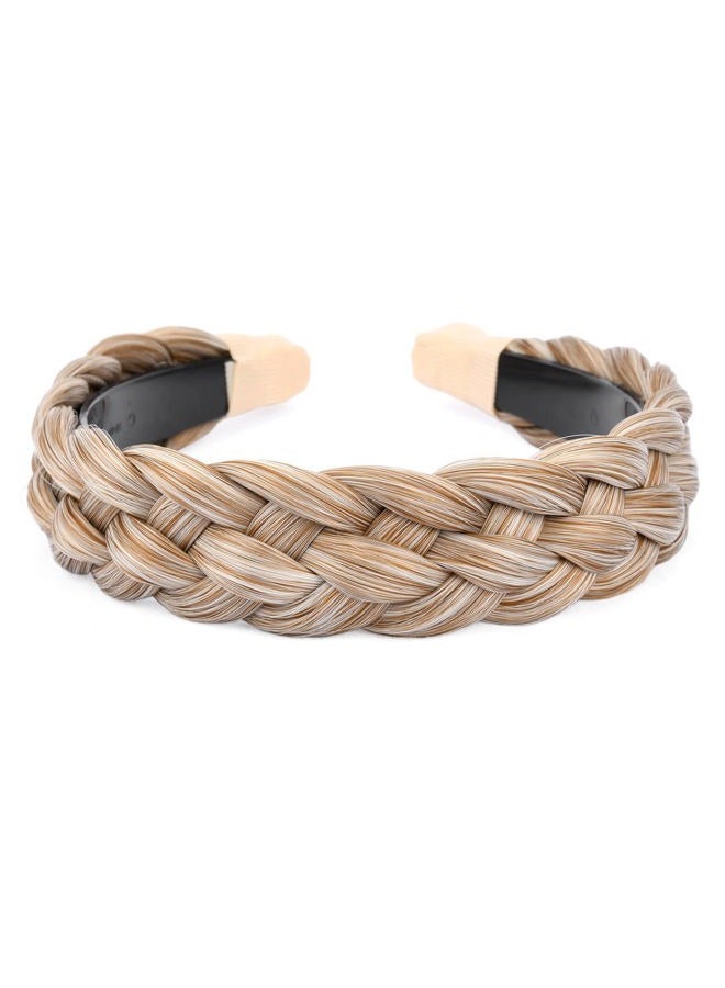 BOBIYA Wide Chunky Plaited Braided Headband Hair Band Synthetic Braid Hairpieces with Teeth Piano Two Tone Colors Accessories for Women Girl (5-Sandy Blonde) - Image 1