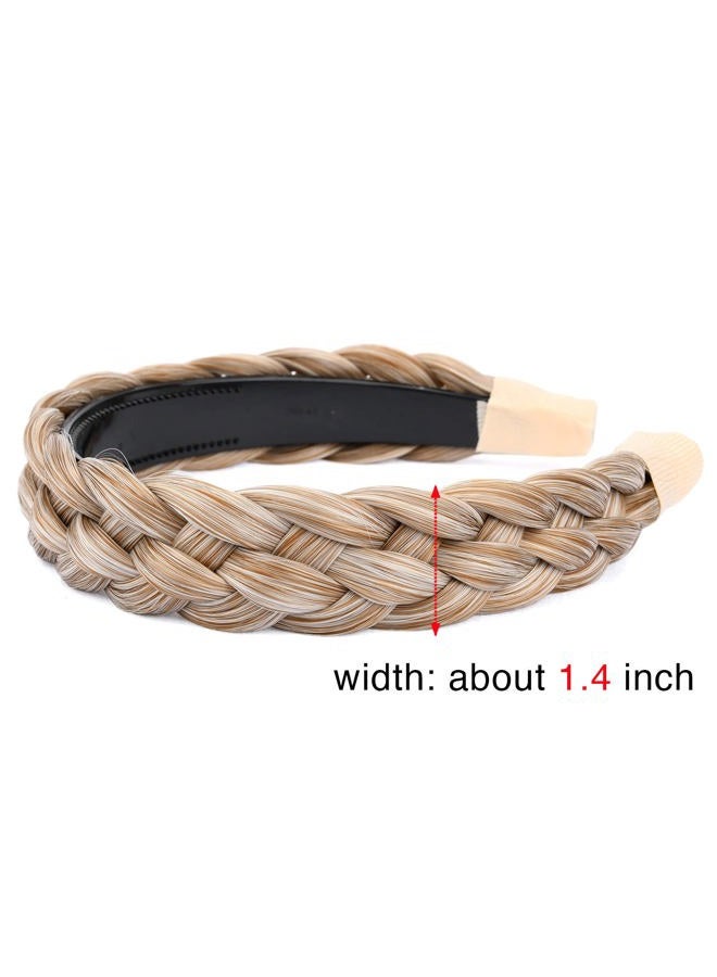 BOBIYA Wide Chunky Plaited Braided Headband Hair Band Synthetic Braid Hairpieces with Teeth Piano Two Tone Colors Accessories for Women Girl (5-Sandy Blonde) - Image 5