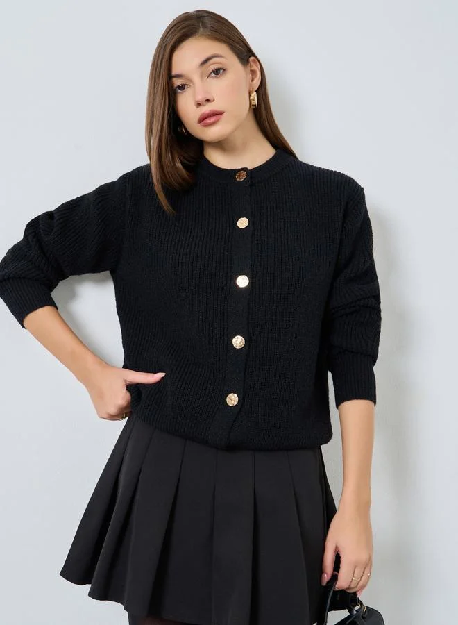 Styli Black Regular Fit Cardigan Sweater