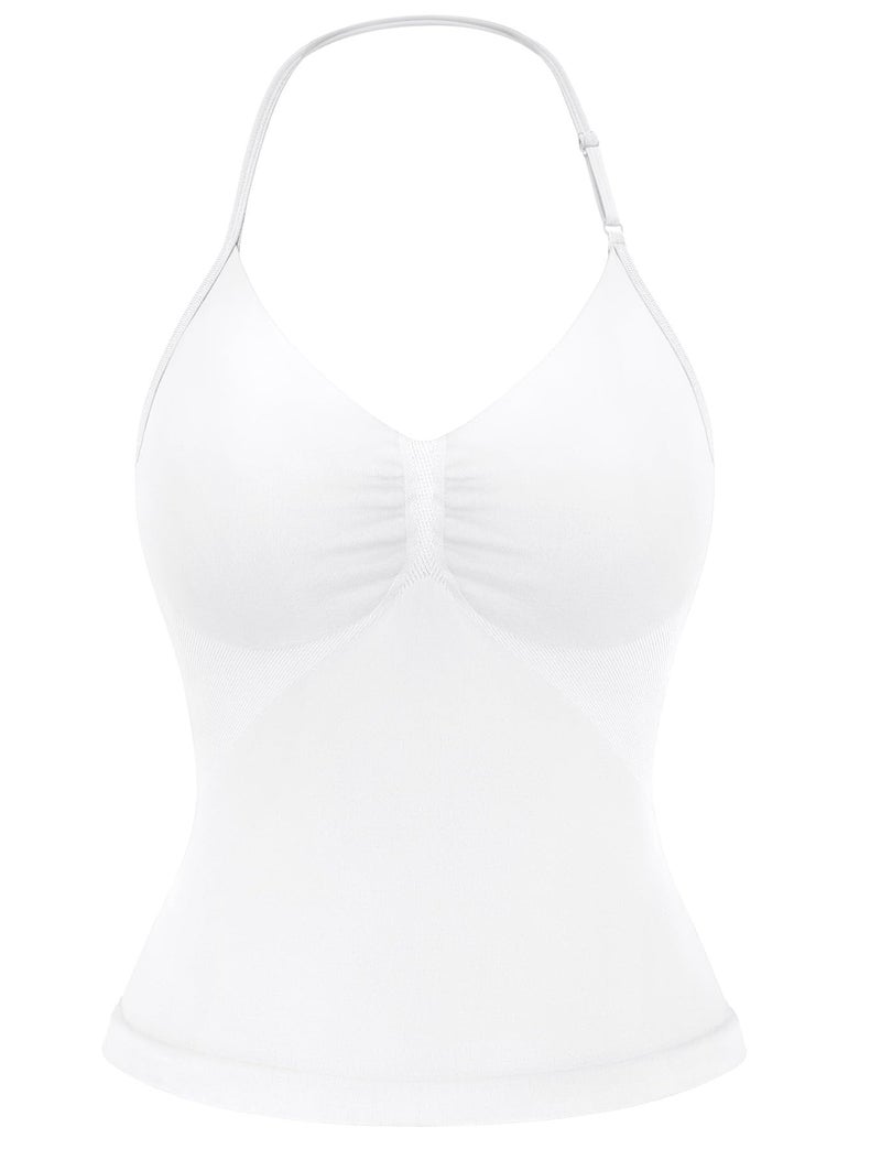 YEOREO SoftHue Impact Longline Strappy Top Women's Halter Workout Tank Tops Backless Gym Longline with Adjustable Strap White - Image 1