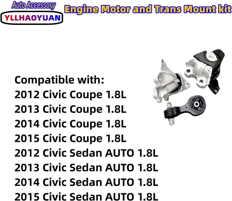 Yllhaoyuan مجموعة مثبتات محرك Yllhaoyuan 3 قطع لسيارة هوندا سيفيك 1.8 لتر كوبيه 2012-2013 - Image 2