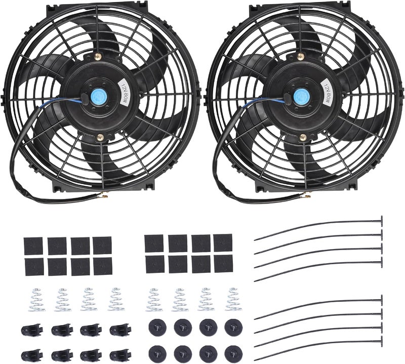 GESEXI 10" Electric Radiator Cooling Fan Assembly Kit, Universal High Performance 12V 80W Motor with Fan Mounting Kit - Black (2 Pack) - Image 1