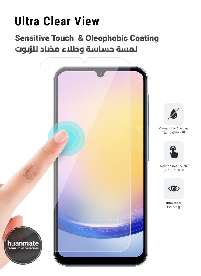 huanmate - 2 Pieces Samsung Galaxy A25 Tempered Glass Screen Protector – High Transparency, Delicate Touch, Anti-Explosion, Smooth Arc Edges, Easy Installation, Screen Protector for Samsung Galaxy A25 - Image 1