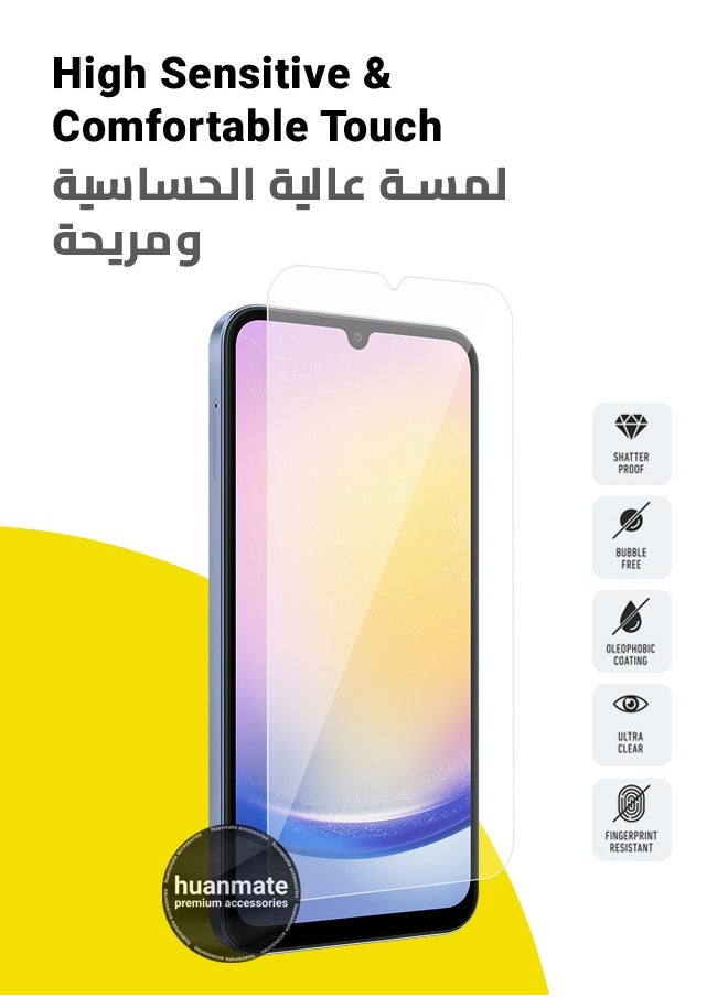 huanmate - 2 Pieces Samsung Galaxy A25 Tempered Glass Screen Protector – High Transparency, Delicate Touch, Anti-Explosion, Smooth Arc Edges, Easy Installation, Screen Protector for Samsung Galaxy A25 - Image 1