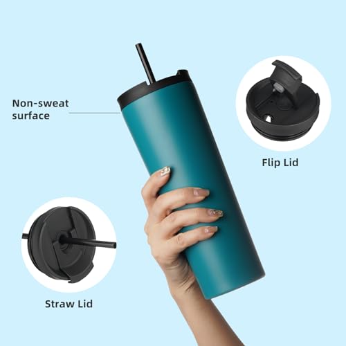 Konokyo 30 OZ Insulated Tumbler with Lid and 2 Straws Stainless Steel Water Bottle Vacuum Travel Mug Coffee Cup,Blue - Image 4