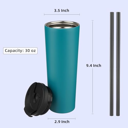 Konokyo 30 OZ Insulated Tumbler with Lid and 2 Straws Stainless Steel Water Bottle Vacuum Travel Mug Coffee Cup,Blue - Image 2