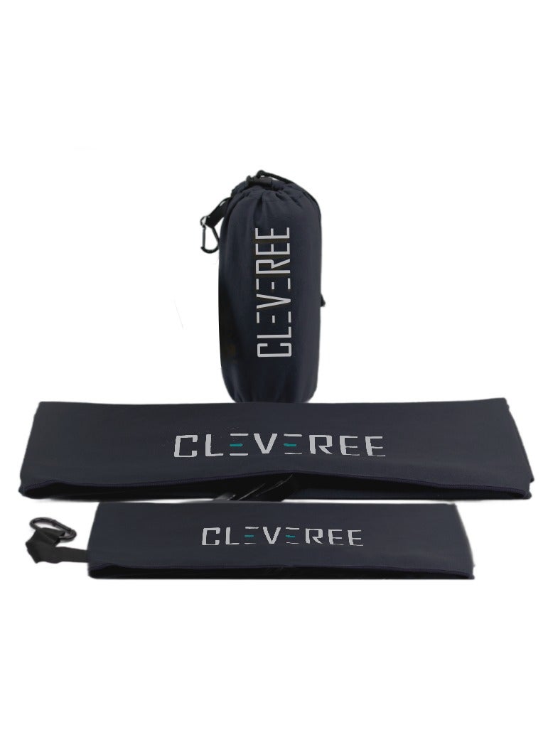 CLEVEREE Beach Towel and Gym Towel Pool Towel Swimming Towel for Men Women Microfiber towel Travel Towel fast-drying towel with carry bag Extra Large 150x90 cm and Gym Towel 50X25 - Black - Image 1