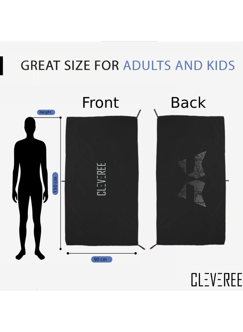 CLEVEREE Beach Towel and Gym Towel Pool Towel Swimming Towel for Men Women Microfiber towel Travel Towel fast-drying towel with carry bag Extra Large 150x90 cm and Gym Towel 50X25 - Black - Image 3
