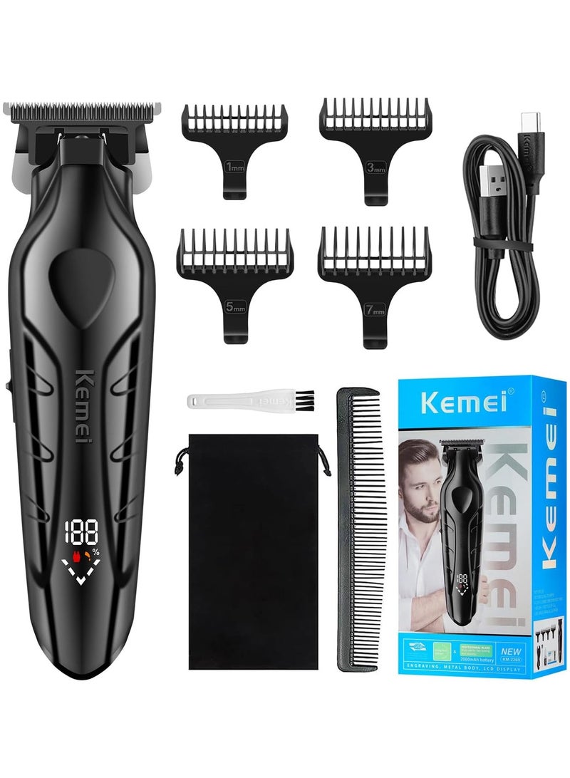 Kemei Professional Cordless Men's Beard Trimmer Barber Hair Clipper T-Blade Haircut Machine with LED Display, KM-2269 - Image 1