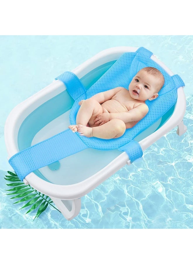 PENINSULA LOVE وسادة دعم مقعد استحمام الأطفال الجديدة وسادة استحمام مضادة للانزلاق حمالة حوض الاستحمام للأطفال شبكة ناعمة وسادة استحمام قابلة للتعديل للرضع من 0-18 شهر أزرق فاتح - Image 2