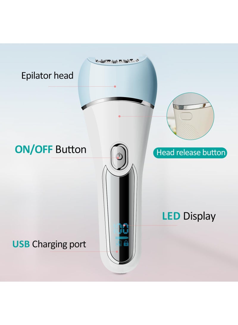 Epilator for Women, 6 in 1 Hair Removal Epilator, Shaver, Face Razor, Facial Brush, Face Massage and Body Exfoliator,IPX7 Waterproof Rechargeable Hair Removal for Women, 2 Speeds - Image 2