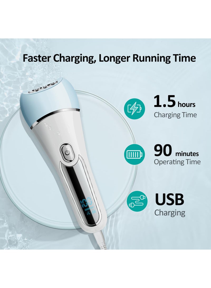 Epilator for Women, 6 in 1 Hair Removal Epilator, Shaver, Face Razor, Facial Brush, Face Massage and Body Exfoliator,IPX7 Waterproof Rechargeable Hair Removal for Women, 2 Speeds - Image 4