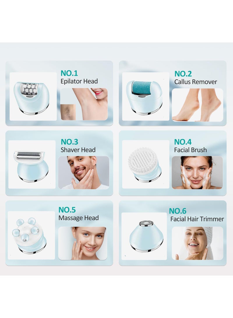 Epilator for Women, 6 in 1 Hair Removal Epilator, Shaver, Face Razor, Facial Brush, Face Massage and Body Exfoliator,IPX7 Waterproof Rechargeable Hair Removal for Women, 2 Speeds - Image 5