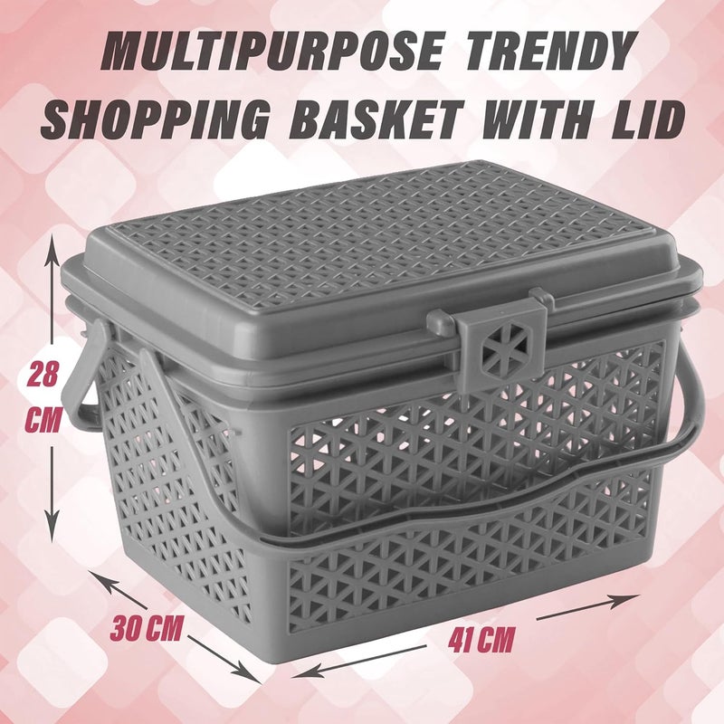 Kuber Industries Kuber Industries Plastic Multipurpose Trendy Shopping Big Basket with Lid (Grey)-HS_38_KUBMART21161 (Model: HS_38_KUBMART021161)  - Image 3