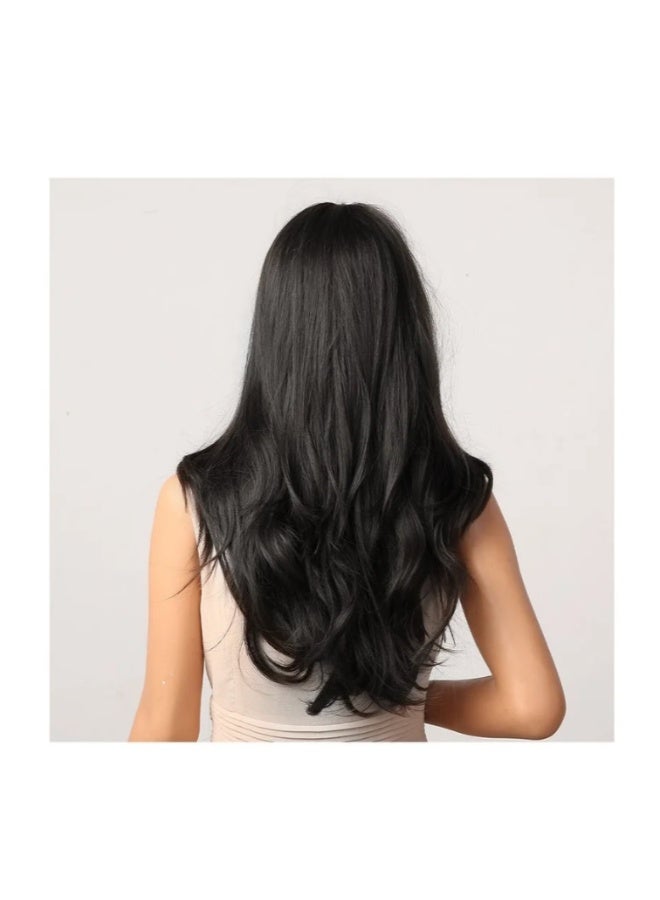 Long Wavy Wig with Bangs for Women Medium Length Curly Hair Ends Wig with Bangs for Women Synthetic Natural Heat Resistant Fiber Wig as Real Hair for Daily Wear, Party Costume, Cosplay 66CM（26inch) - Image 4